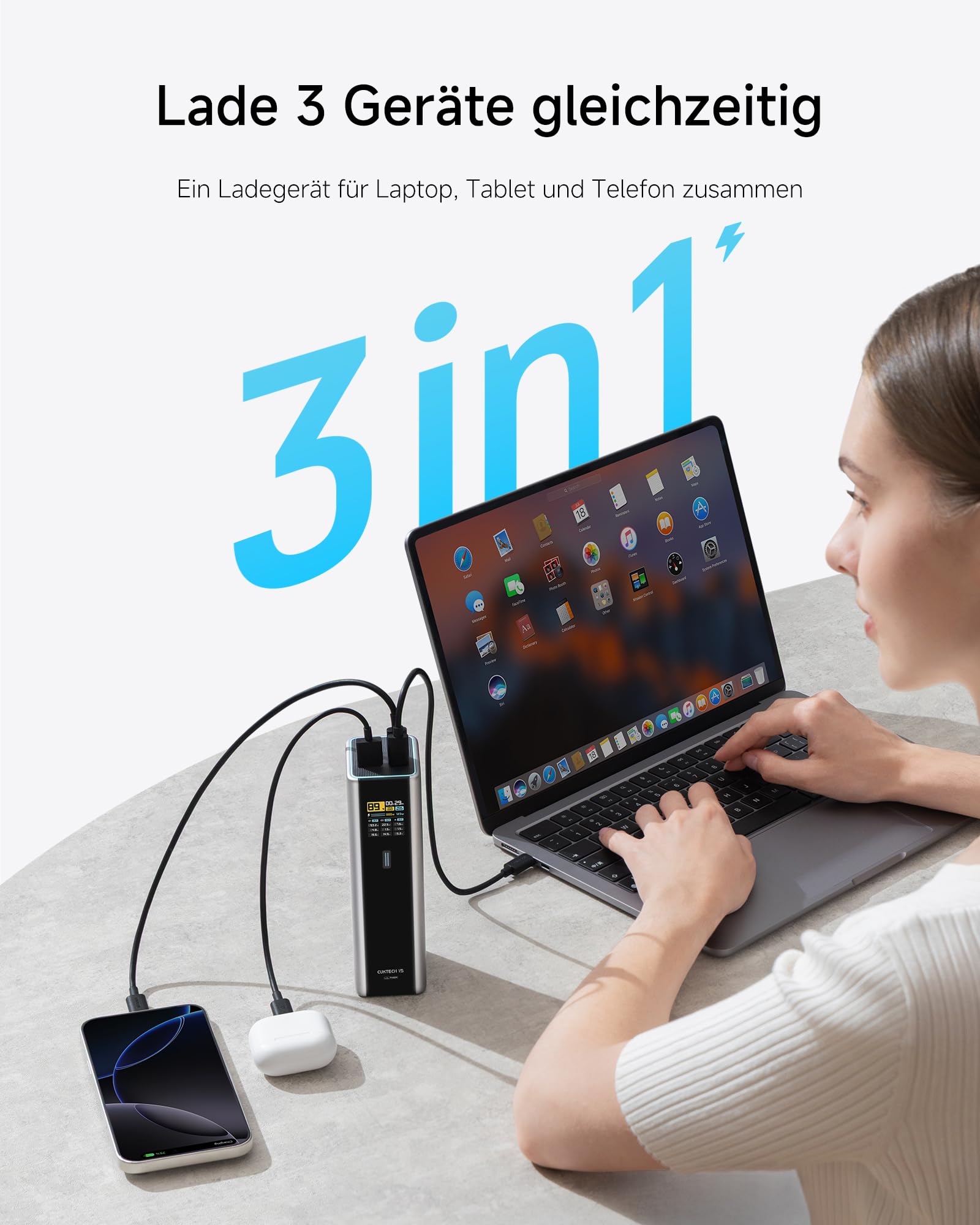 CUKTECH 15 Ultra Powerbank 20000mAh (4S2P) 165W Externer Akku mit 3 Anschlüsse, PD 3.1 Laptop Power Bank mit Digitales Display, Kompatibel mit iPhone 16/15, MacBook Pro, Samsung und mehr