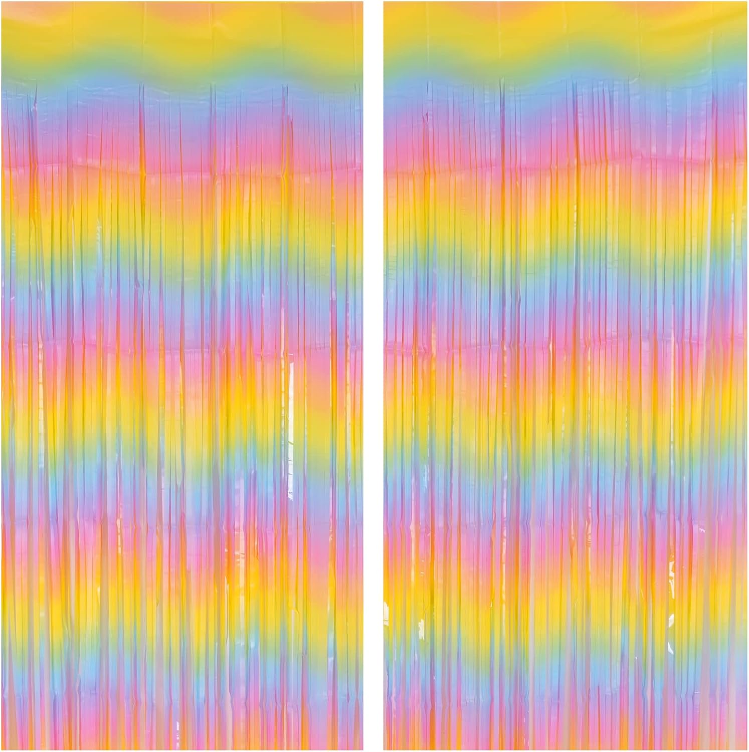PIGETALE Pastel Rainbow Foil Fringe Curtains, 2Pcs 3.2x8.2ft Metallic Tinsel Foil Streamers Colourful Photo Booths Props Backdrop for Easter Princess Birthday Wedding Engagement Party Decorations