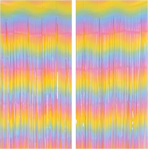 Miniatura 8 de Paquete de 2 cortinas de telón de fondo de flecos de aluminio naranja de 3.2 x 8.2 pies, decoración de fiesta de cumpleaños, suministros de fiesta