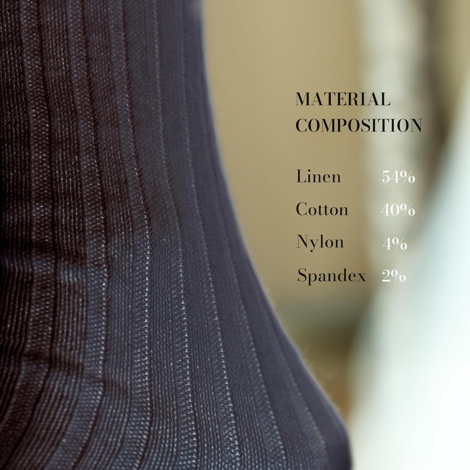 Linen-Cotton Crew Socks, Unisex Breathable Seamless Dress Socks for Men & Women, Moisture Wicking Casual