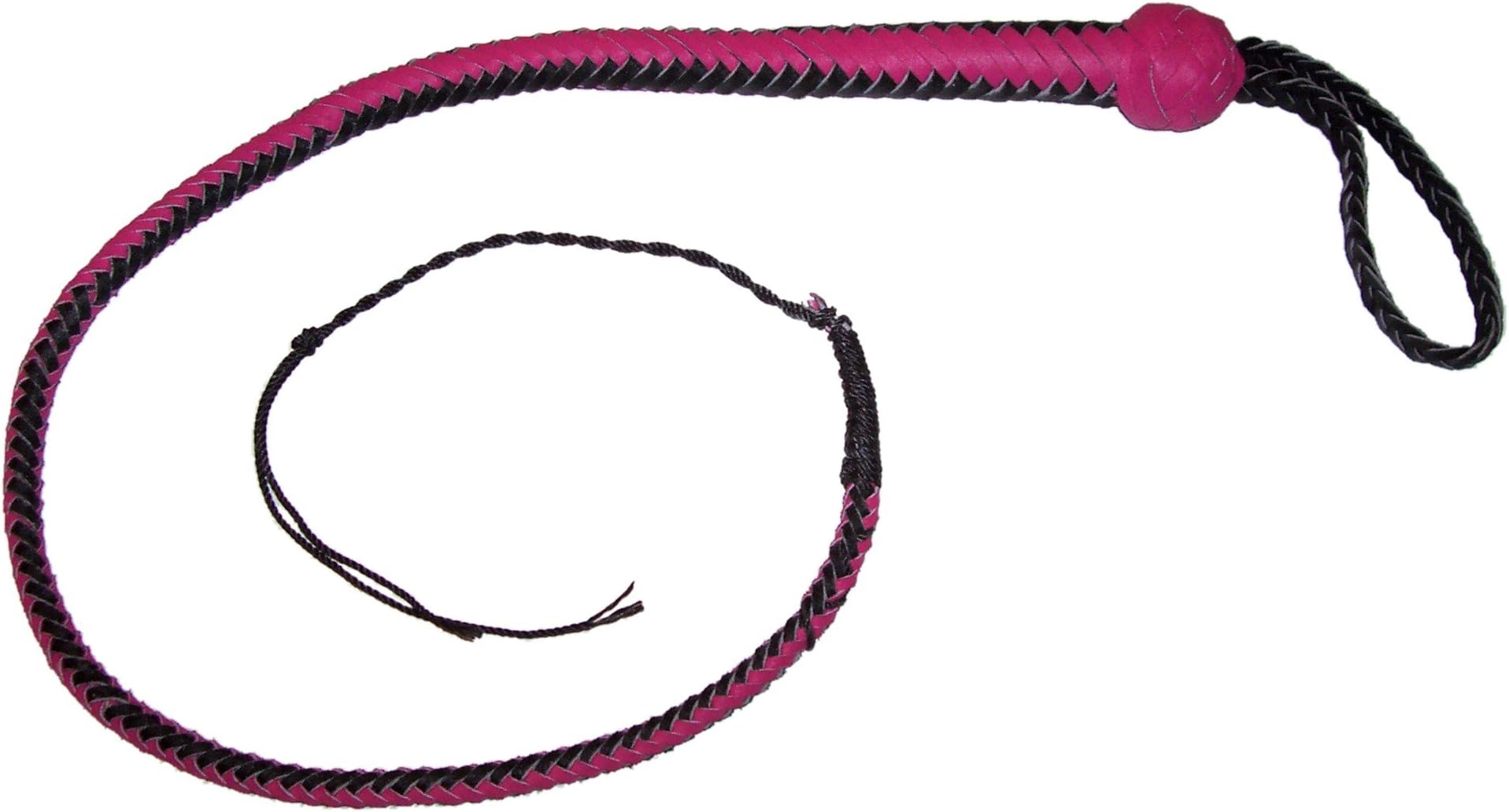 3 Foot 12 Plait BLACK and PINK SIGNAL BULLWHIP Real Leather bull whip