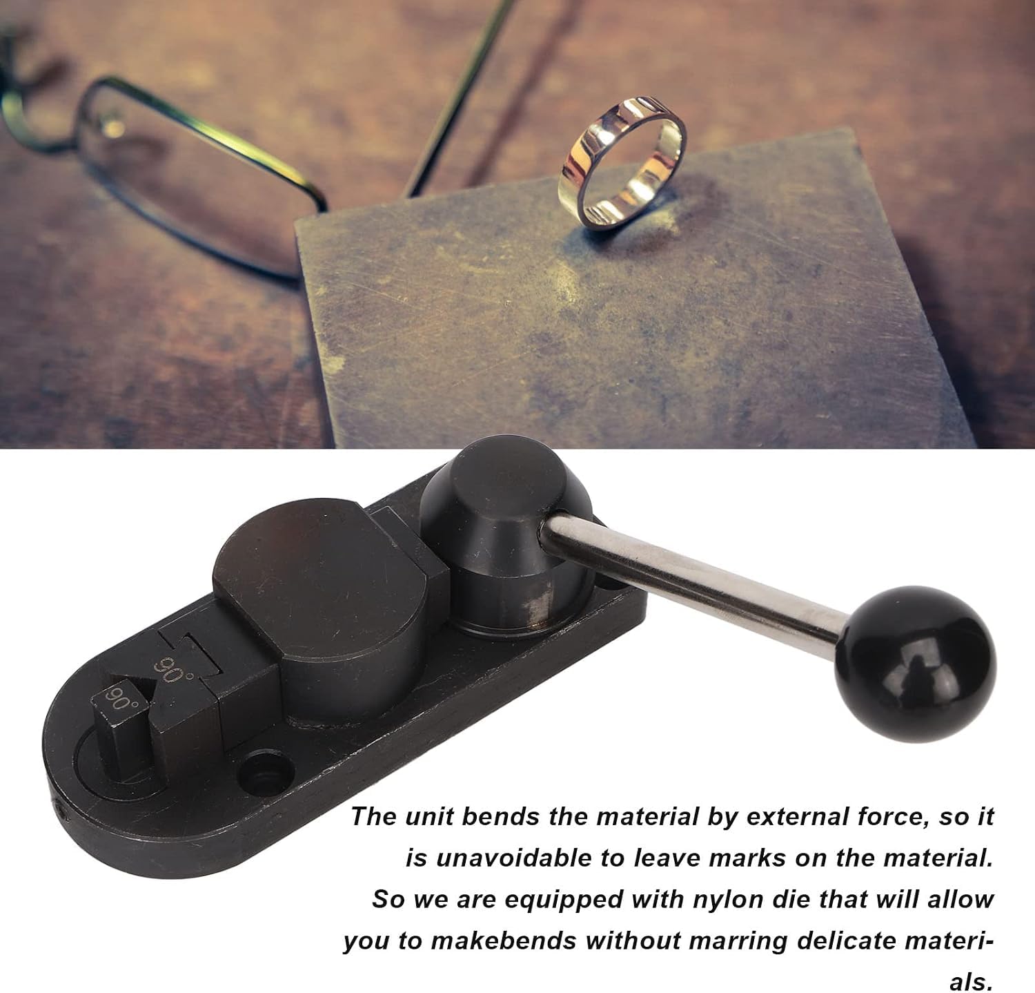 Herramienta dobladora de anillos para la fabricación de joyas, dobladora de anillos de acero de alta dureza con formador de nailon, medidor de anillos de metal blando