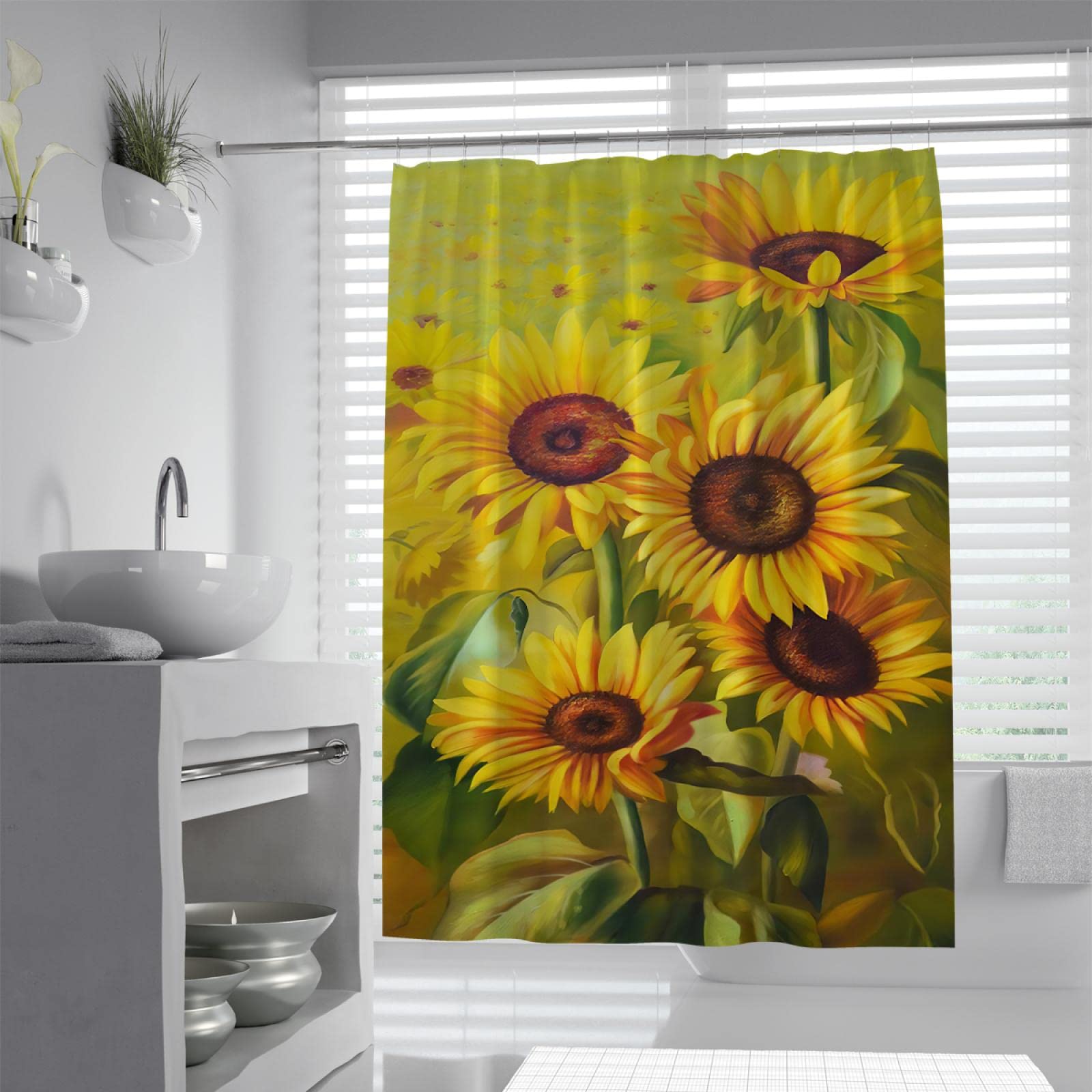 Gelbe Kinder Duschvorhänge Sonnenblume Wasserdichter Duschvorhang Dekorationsset mit Haken Maschinenwaschbare Jungen Mädchen Badezimmervorhang W240xL180cm