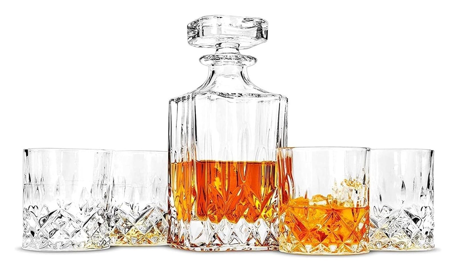 Carafe red Wine Decanter Set, Premium 750 ml Crystal with 4 × 300 Glasses, Rock Barware for Party and Home Bar