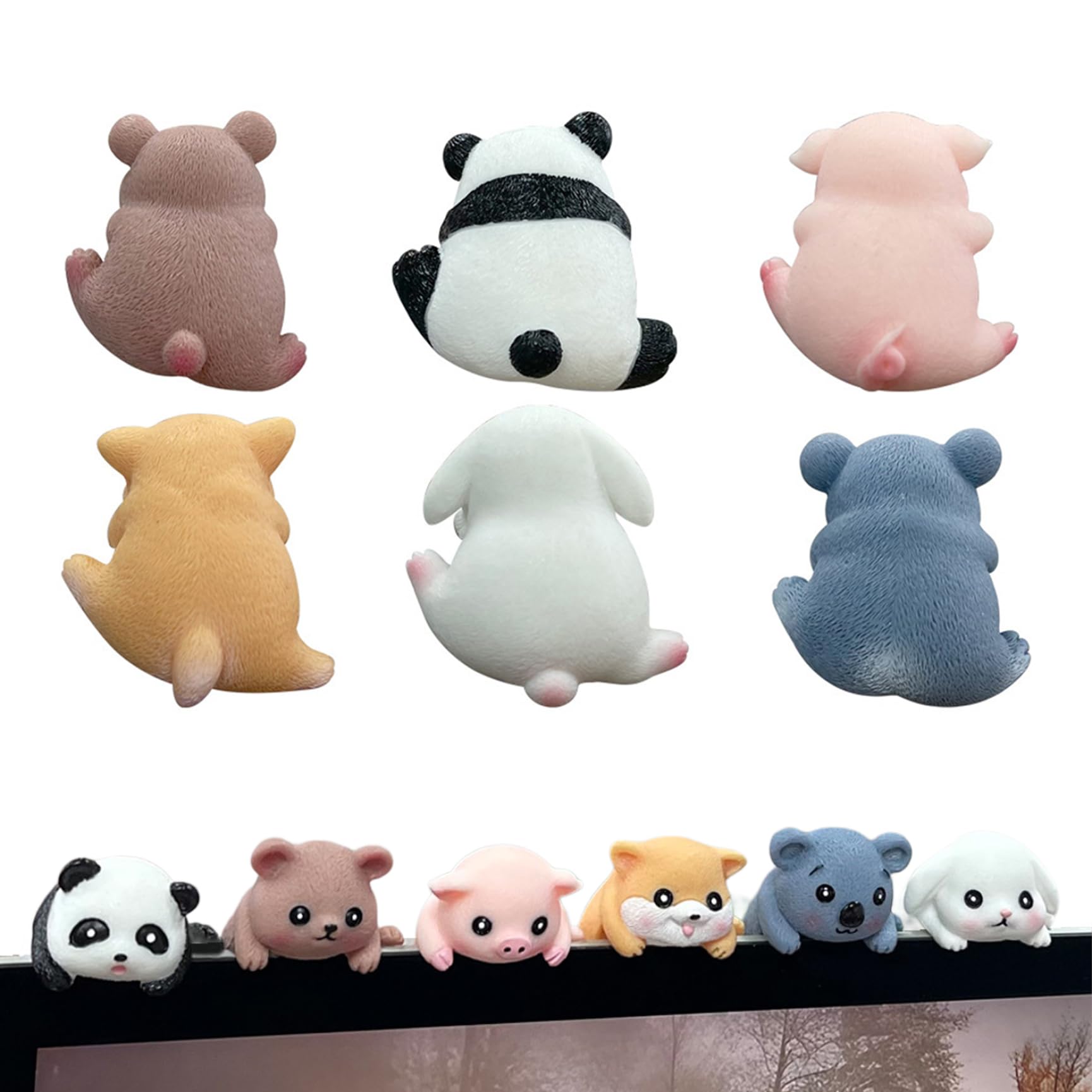 Hperu Colours 6Pcs Computer Monitor Decor, Cartoon Animal Figurine Cute Figurines, Mini Desk Figurines, Resin Pc Decor, For Home Office Car Central Control Screen