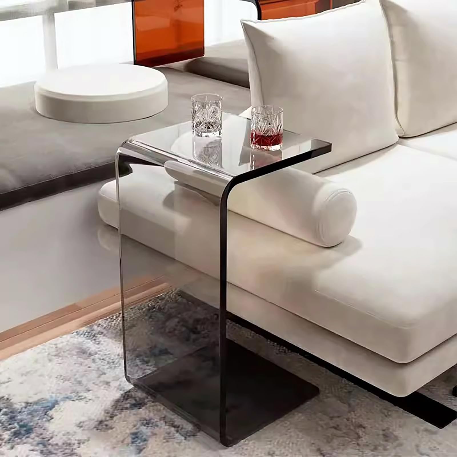 Lebolna C Shaped Acrylic Side Table,Transparent End Table Acrylic Coffee Table for Living Room,Clear Coffee Tables Snack Table Modern Center Table(12"