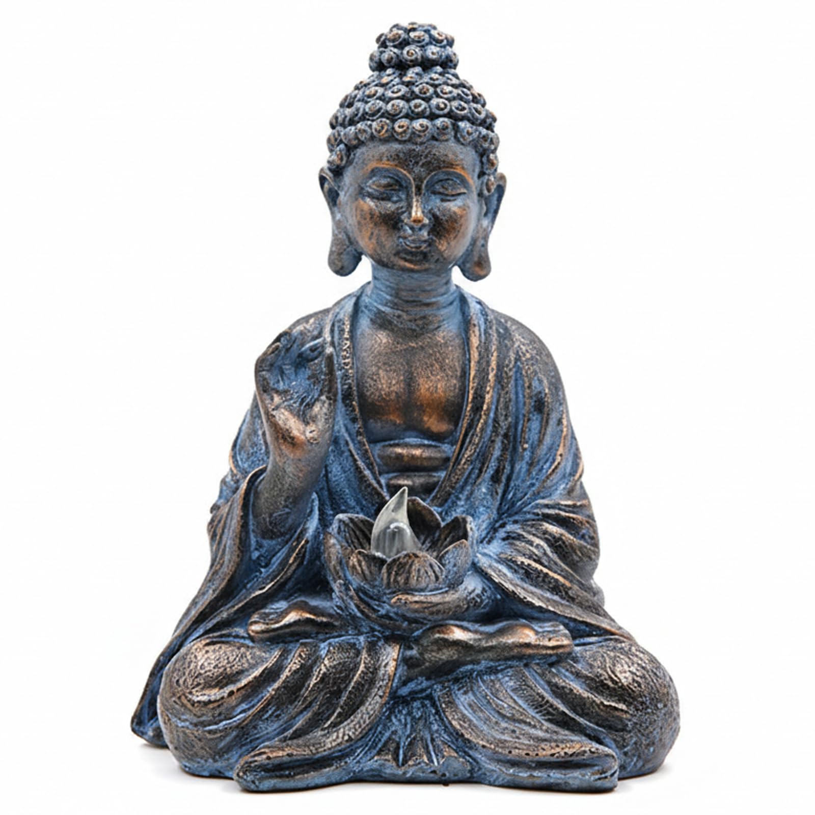 Statue de Bouddha d'extérieur en résine sculptée à lanterne solaire LED intégrée