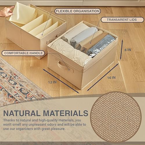 Miniatura 2 de Contenedores de almacenamiento de alta calidad para ropa, organizador multifuncional con divisores extraíbles fuertes y parte inferior dura, tapa