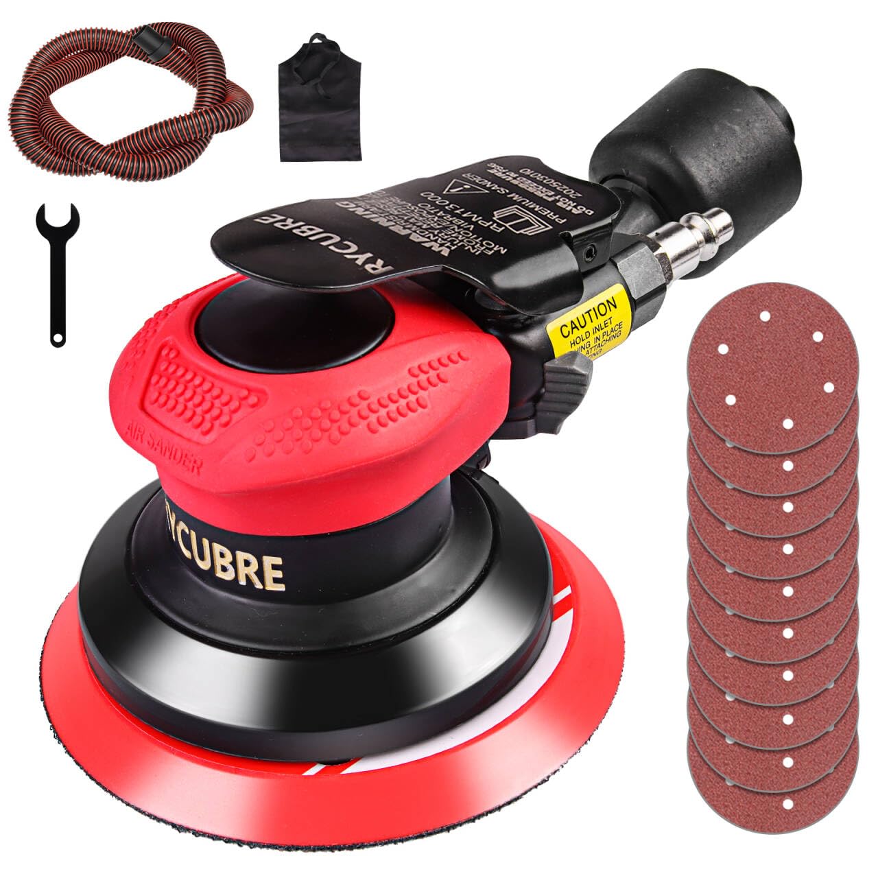 Air Sander with Vacuum 5 Inch da Palm Sander for auto body, High-Speed Random Orbital Pneumatic Sander for Woodworking & Auto Polishing (including 12