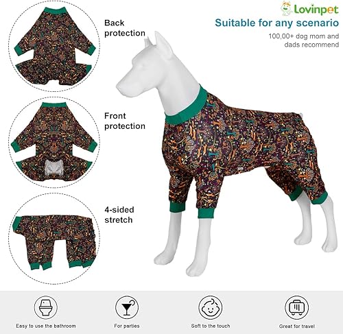 Miniatura 3 de LovinPet Disfraz de mascotas, ropa para perro antilamer y calmar la ansiedad, ligero y elástico con estampado mineral de media luna, overol para