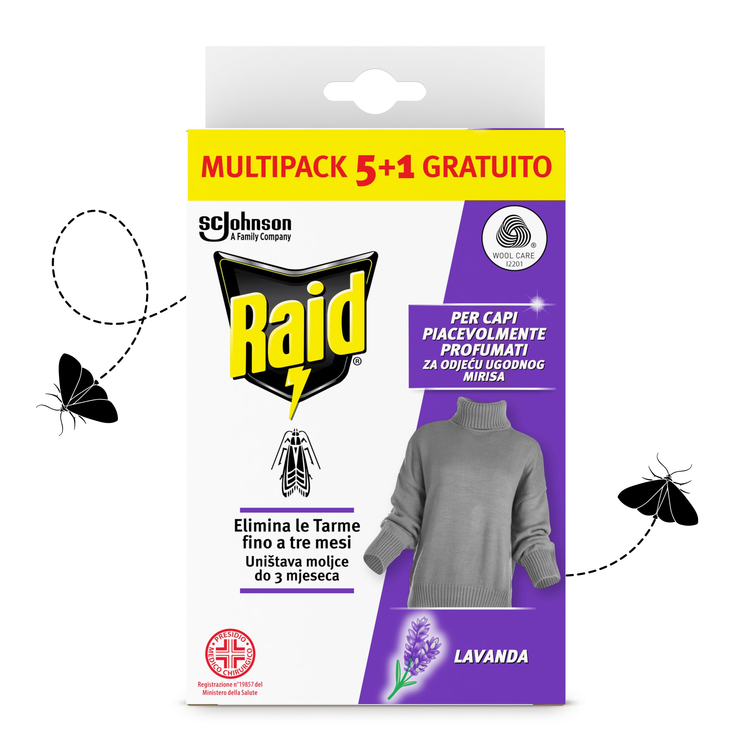 Raid Anti Tarme Gel Vestiti, Per Capi Profumati, Fragranza Lavanda, 6 Pezzi