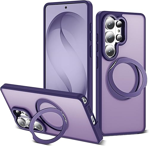 Miniatura 68 de Funda para Samsung Galaxy S25 con soporte de anillo magnético giratorio de 360°, compatible con protección militar Mag-Safe, a prueba de golpes,