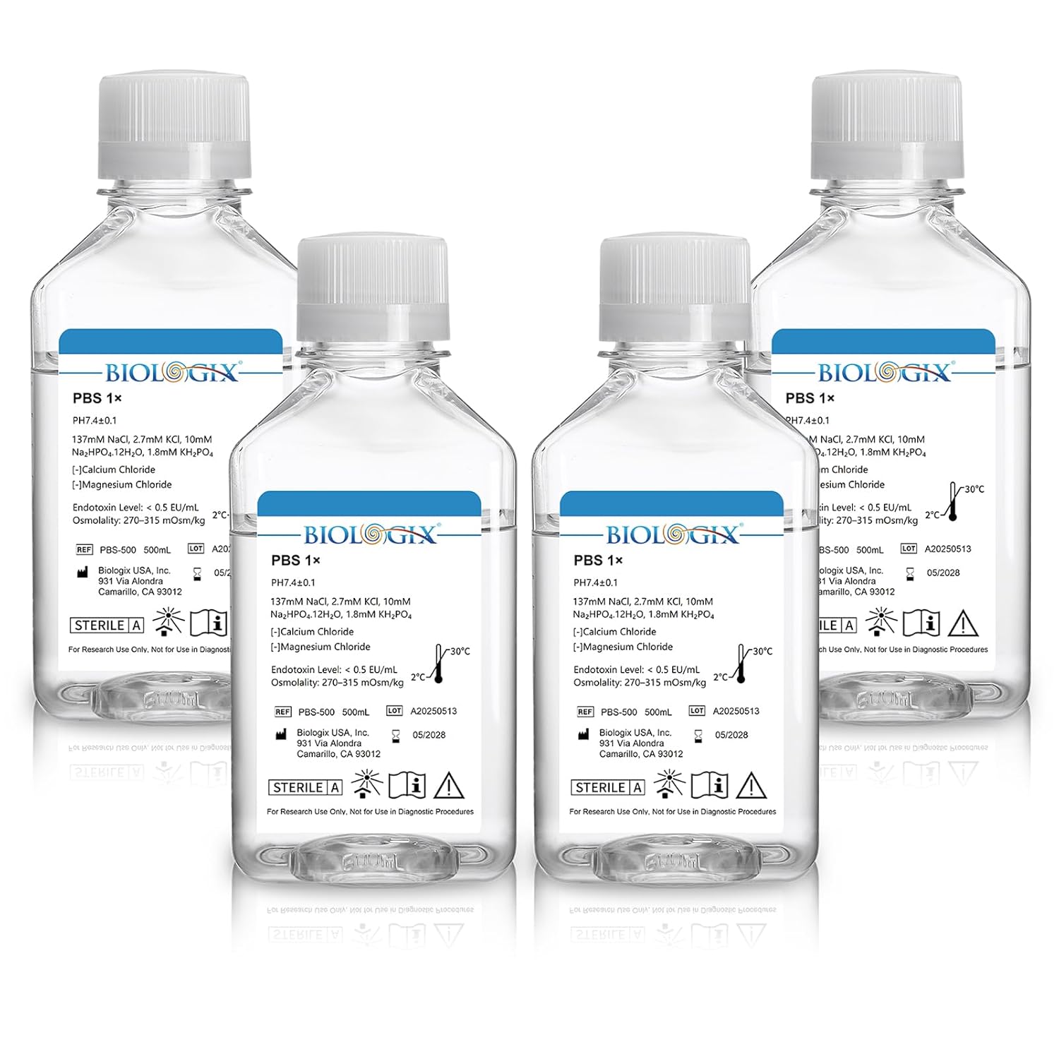 Phosphate Buffered Saline 1X, PBS Buffer 0.1um Filtration, 7.4pH, Sterilize, Reay to use Buffer for Laboratory, 500ml/Bottle, 4 Bottle/Case