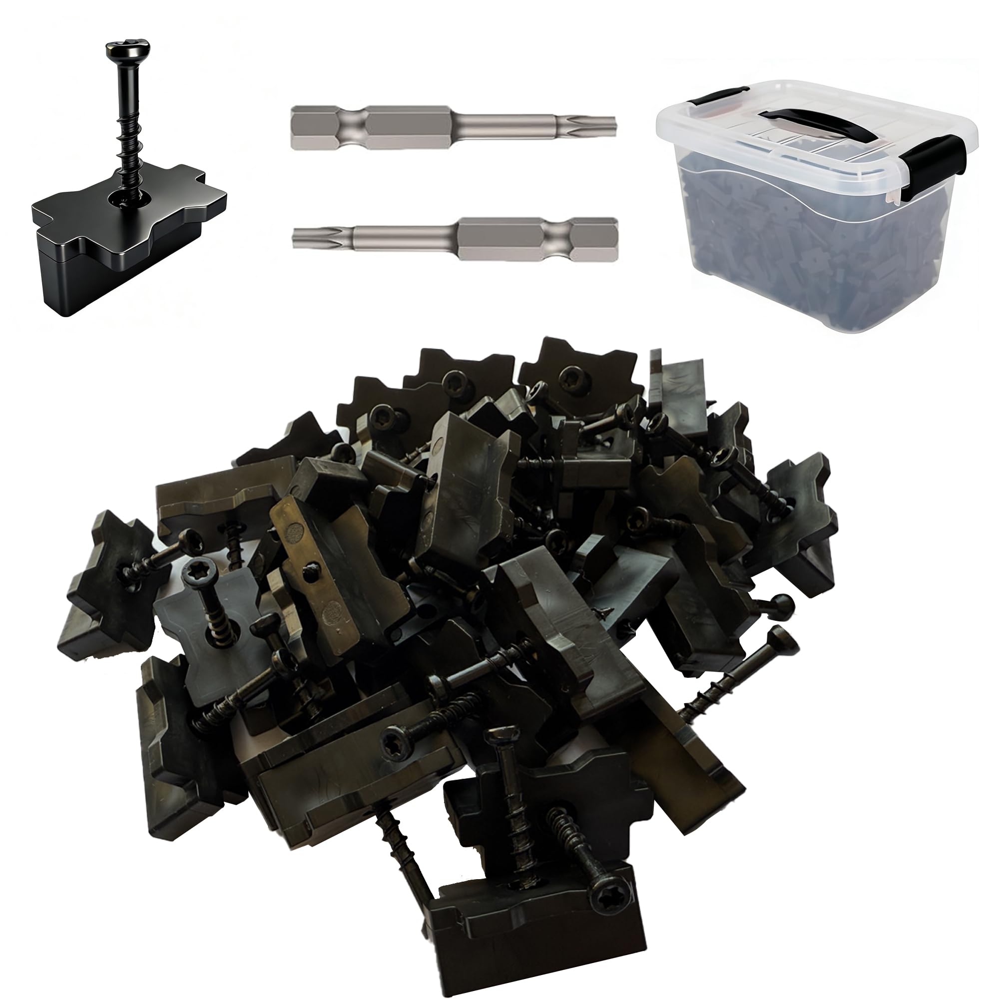 Photo 1 of 1250pcs Hidden Deck Fasteners for Decking Board,Composite Deck Clips Plastic Hidden Fastners with Metal Screws,Universal Nylon Clips for Composite Decking Cover 600 sq. ft of Deck (1250)