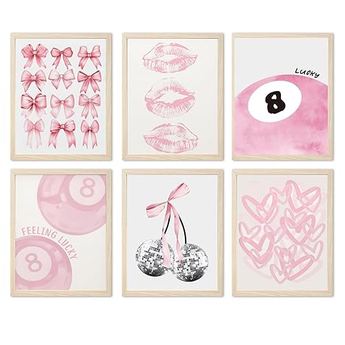 Cute Pink Girl Poster Set of 6, Light Pink Coquette