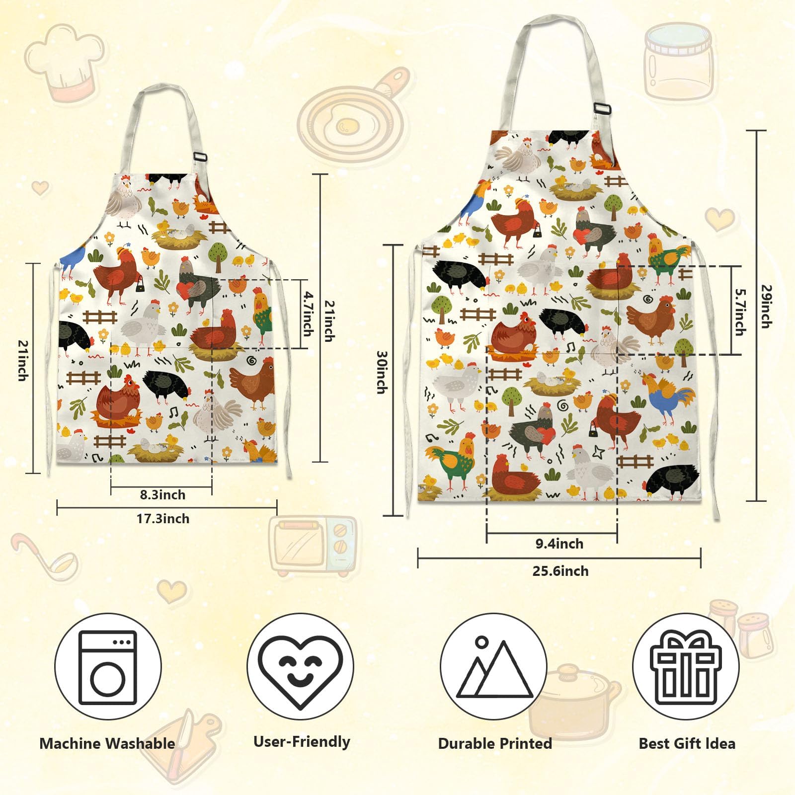 Delantal con estampado de pollo para la familia, bonito delantal de cocina para madres y padres, divertido delantal para padres e hijos, regalo de cocina ideal para familias, delantal de