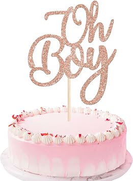 Rsstarxi 1 Pack Oh Boy Cake Topper Glitter Gender Reveal Party Baby Boy Cake Pick Decorations for Its A Boy Baby Shower Kids Birthday Party Cake Decorations Rose Gold