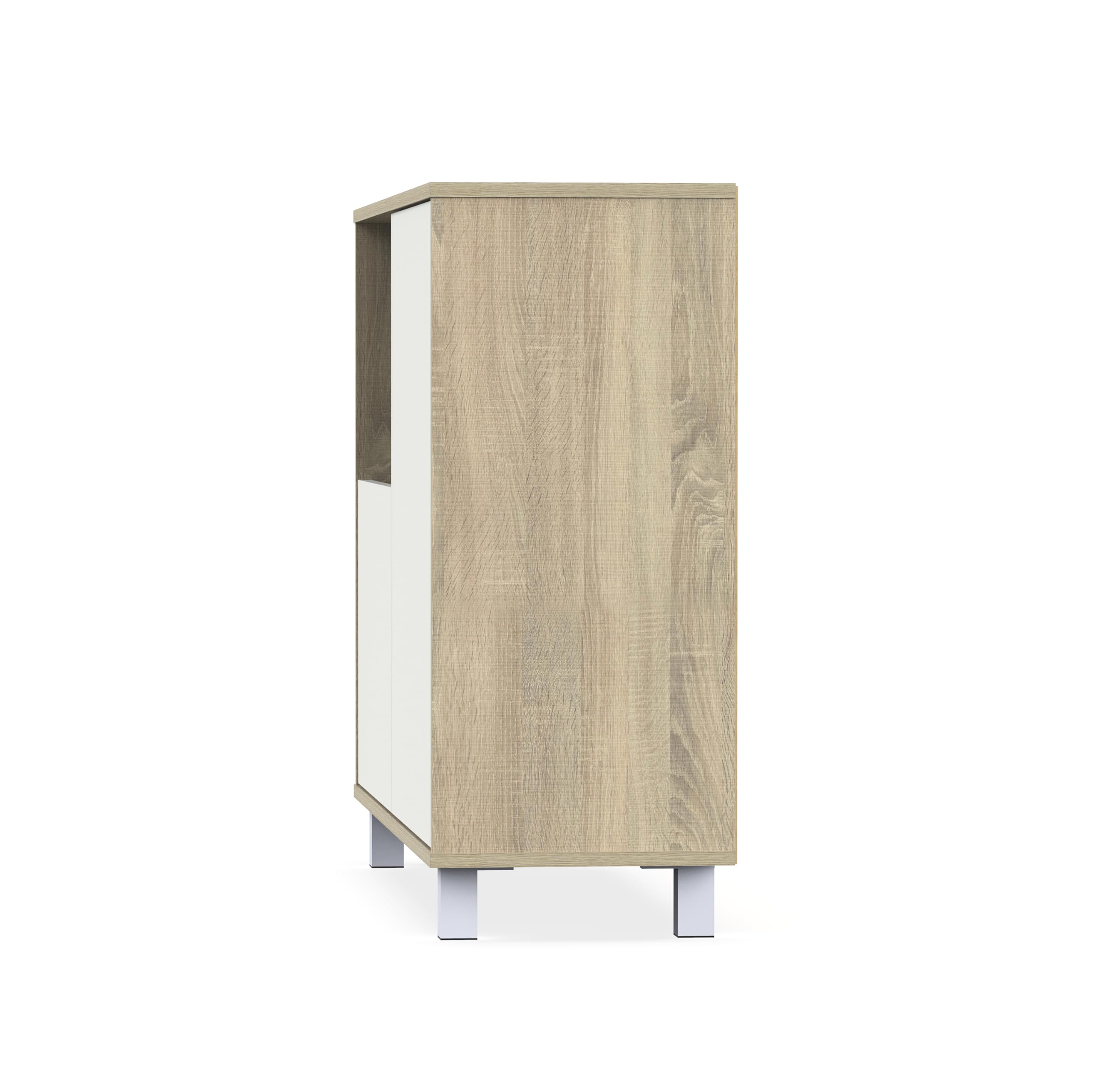 MUEBLES PITARCH | Aparador Salón Comedor, Buffet, Mueble Auxiliar, 2 Puertas y 1 Hueco, con Patas, Blanco y Roble Cambrian, 82,5x112x33cm, Recibidor Moderno, Colección Tibet