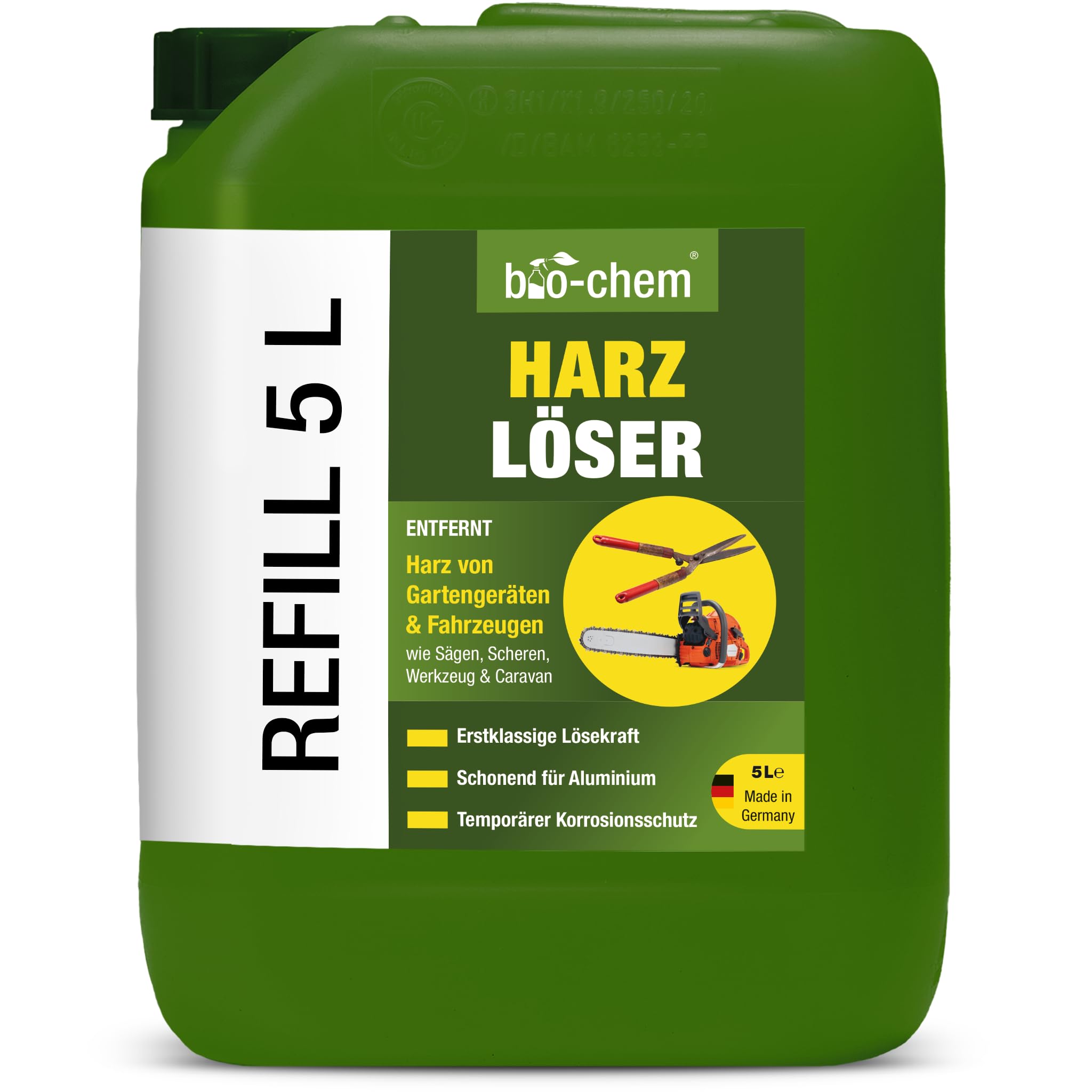 Bio-Chem Limpiador de Resina Natural 5L | Producto de cuidado para cortasetos, motosierras y herramientas de jardín - Fórmula alta eficacia – Spray antiincrustaciones