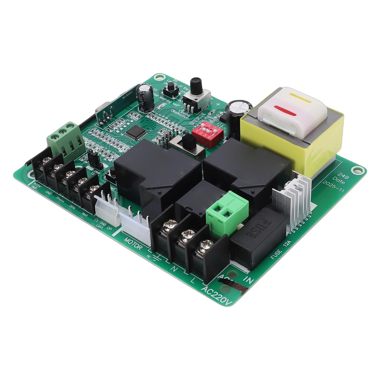 FTVOGUE Tablero de Control de Abridor de Puerta Corredera, Placa de Circuito de Código Variable de Alta Seguridad con 2 Controles Remotos para Puerta Corrediza Residencial de Escuela de (220V)