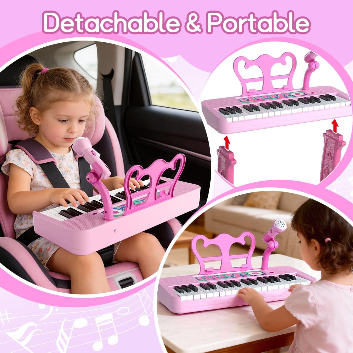 Kids Piano Keyboard Toy with Stool Toddler Girls Pink Toy Piano with Stand for Toddler Birthday Gift for 3 4 5 6 7 Year Old Girl Music Instrument Toys - 5