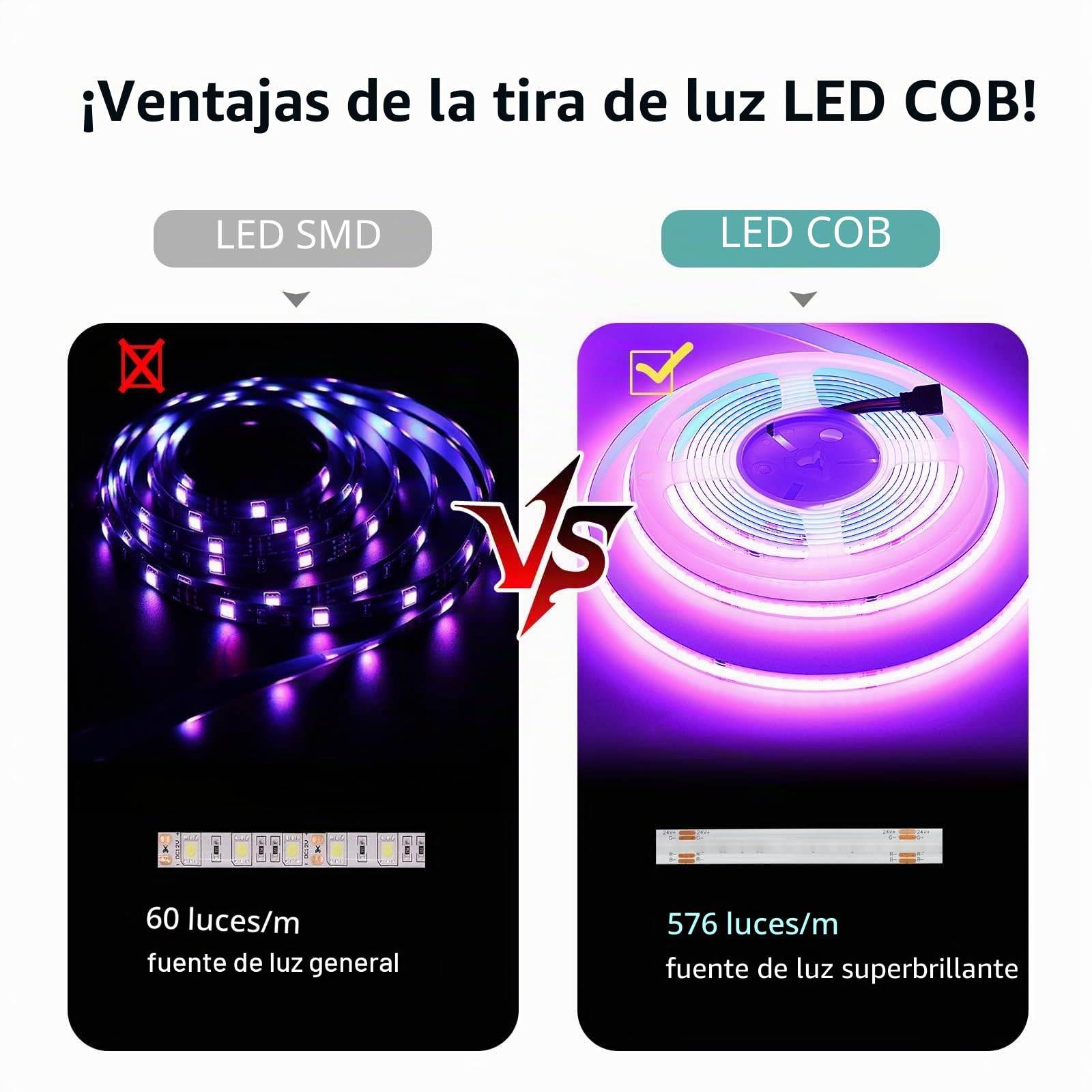 Wifi 10M COB RGB Cinta Led Dormitorio 576LED/M 5760leds 24V Tira LED funciona con Google Home Asstant/Alexa,Cintas LED regulable tira con control remoto