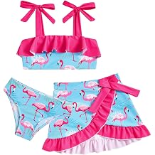 ALISISTER Girls Swimsuit 3 Piece Bathing Suits Flounce Bikini Tankini Set Beach Swimwear with Cover Ups Skirt for 3-8 Years