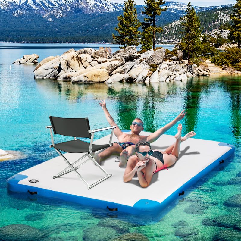 Outsunny Water Inflatable Floating Dock, Inflatable Platform Island, Large Floating Mat Raft with Air Pump & Backpack, for Pool, Beach, Ocean, White