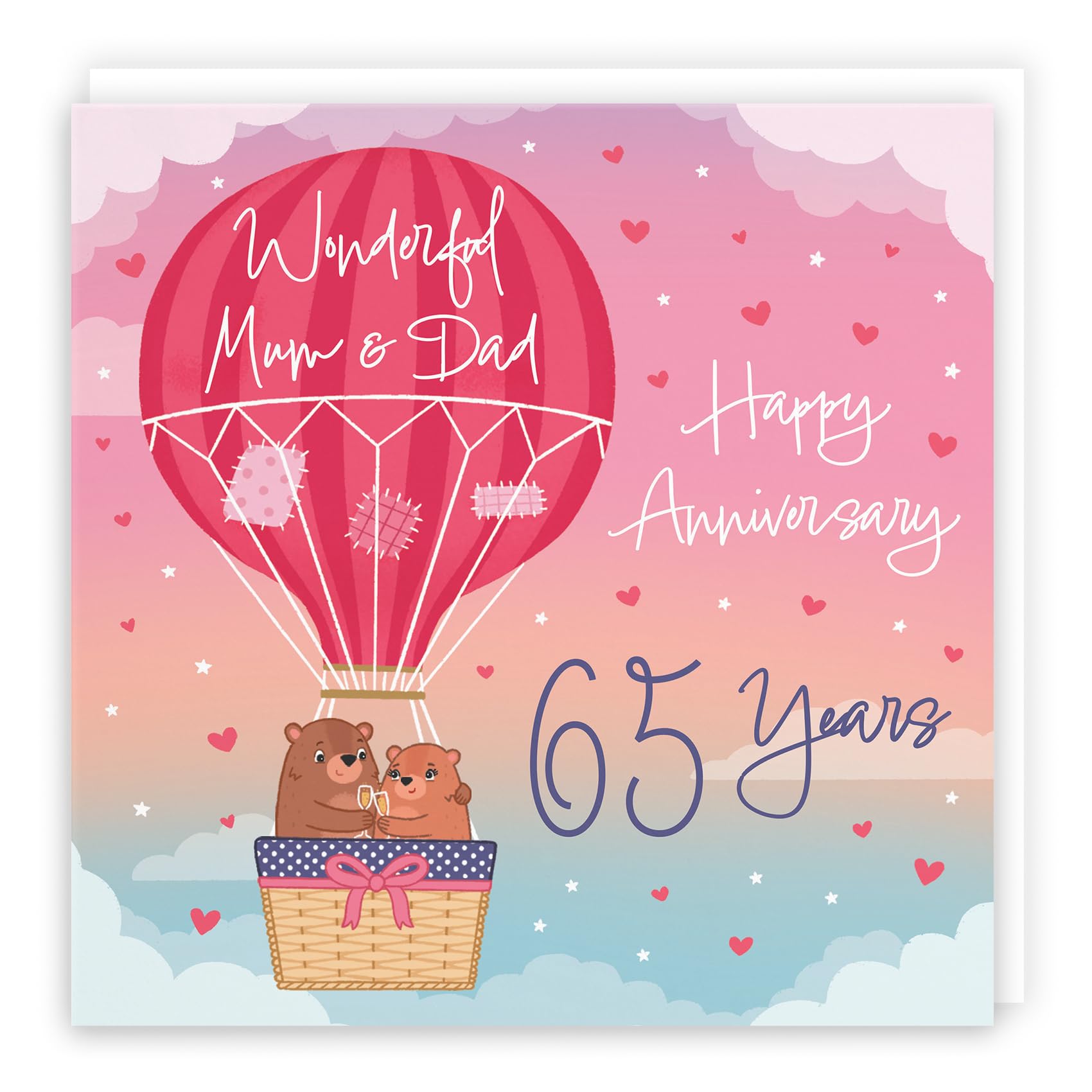 Hunts England, Large 65th Mum And Dad Hot Air Balloon Anniversary Card, Cute Bears Collection