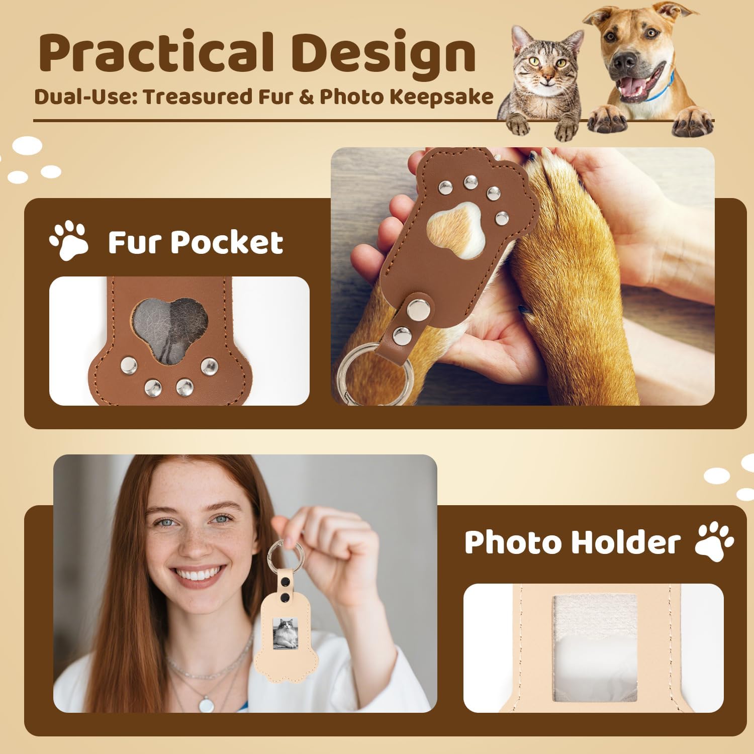Cat Memorial Gifts, Dog Memorial Gifts, 2 Pack Pet Fur Keepsake with Photo Holder - Image 3