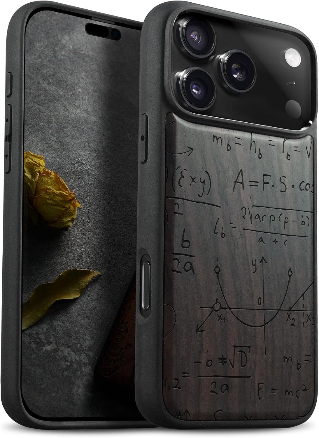 Carveit Magnetic Wooden Case for iPhone 17 Pro Max Case, Wood Artisan Engraved & Black Soft TPU Shockproof Cover, Compatible with MagSafe Wireless Chargers (Charting Legends of Exploration) Rosy