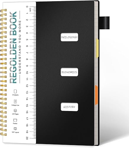 Cuaderno de 3 asignaturas A5 85 x 57 pulgadas cuaderno en espiral con pestañas separadores de colores y regla para estudiantes escolares clases