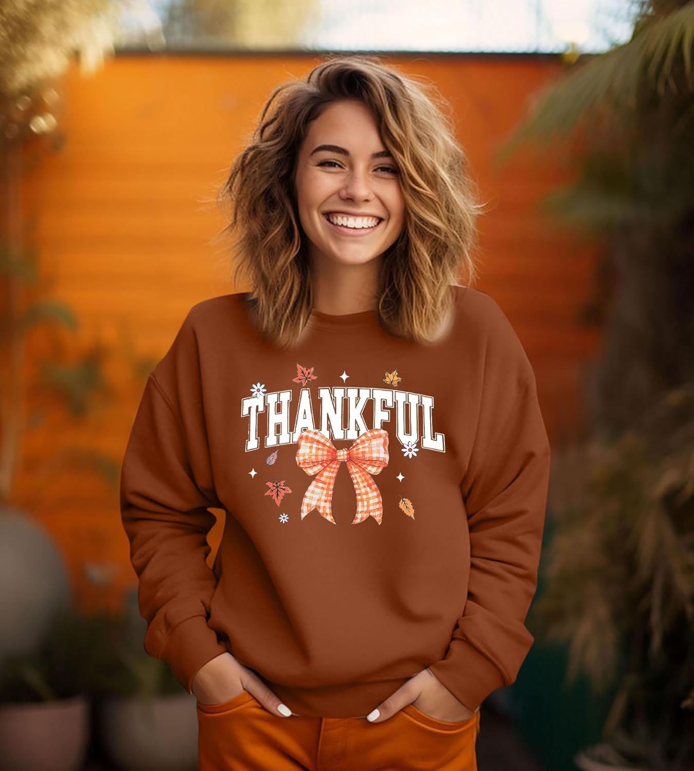 FAYALEQ Thanksgiving Sweatshirts for Women Thanksgiving Bow Graphic Pullovers Fall Holiday Long Sleeve Pullover - Image 2