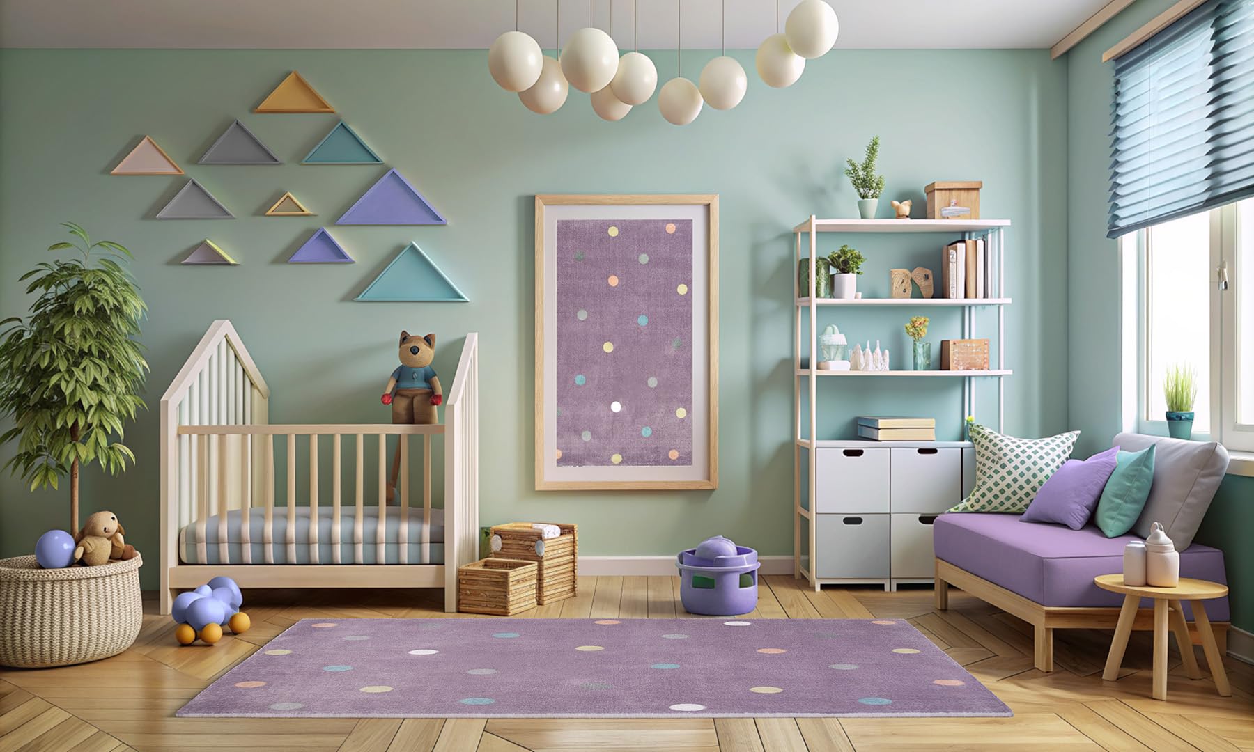 Lima rechteckig Kinder Teppich Lila 100x150 cm, Kinderzimmer Kurzflor Teppiche| Kinderteppich Mädchen| Kids Carpet |Spielteppich Kinder Babyzimmer Tepich |gepunktetes Muster |Wohnzimmer Teppich