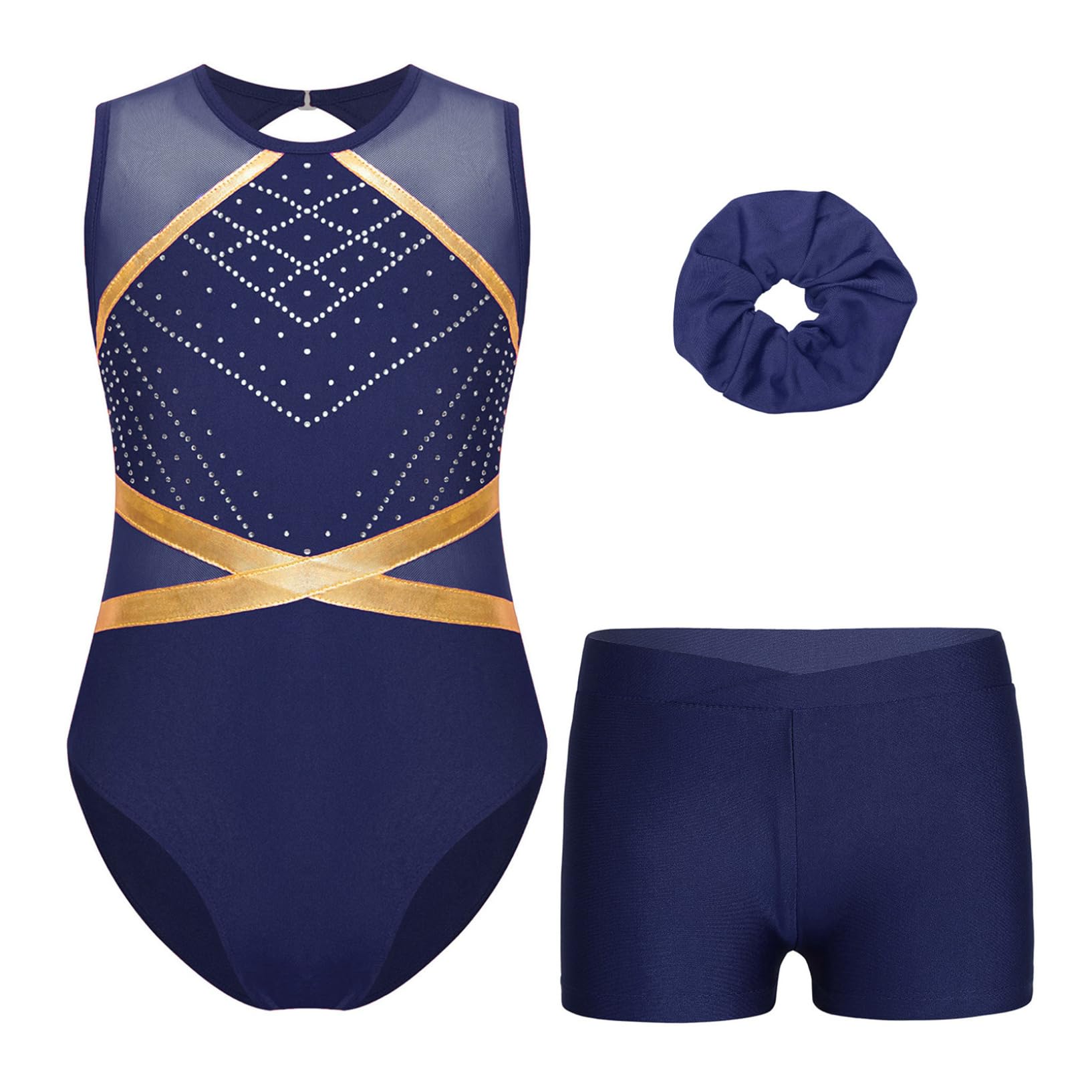 Oyolan Enfant Fille Justaucorps Short Gymnastique Danse Tenue Patinage Artistique Leotard Strass sans Manche Costume