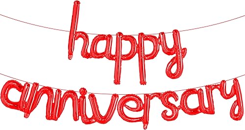 Miniatura 1 de KatchOn Letras de globos rojos de feliz aniversario 16 pulgadas pancarta de globos de aniversario con escritura para decoraciones de aniversario