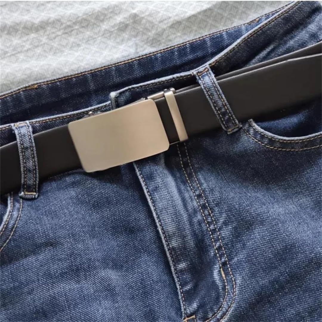 Yeuyyben Cinturón de cuero genuino con trinquete para hombre, sin agujero, ajustable, hebilla automática, casual, para negocios, jeans