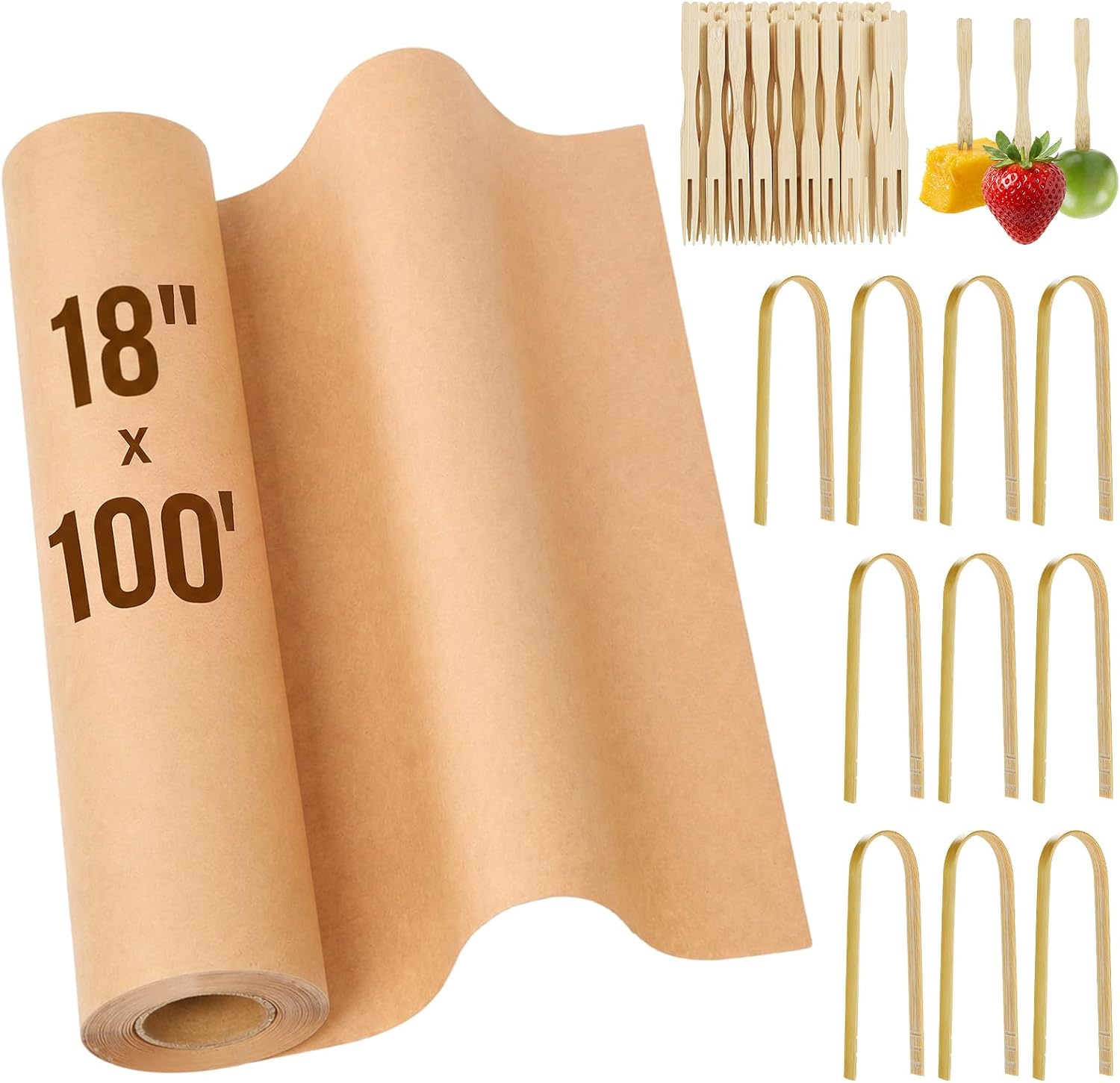 Disposable Charcuterie Paper Kit with Tongs Forks, 18 Inches X 100 Feet