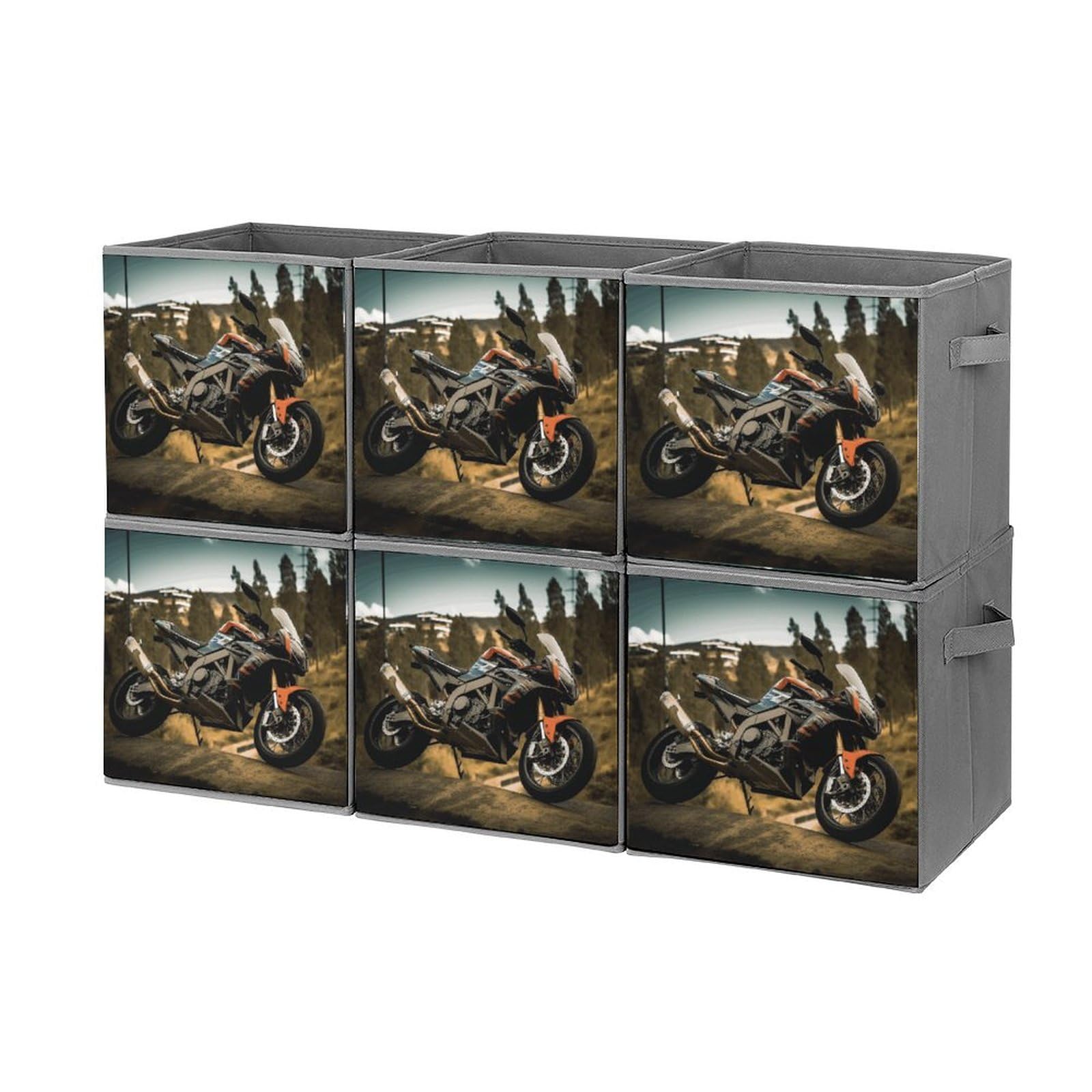 Boîtes de rangement pliables et empilables avec imprimé moto sport gain de place garanti