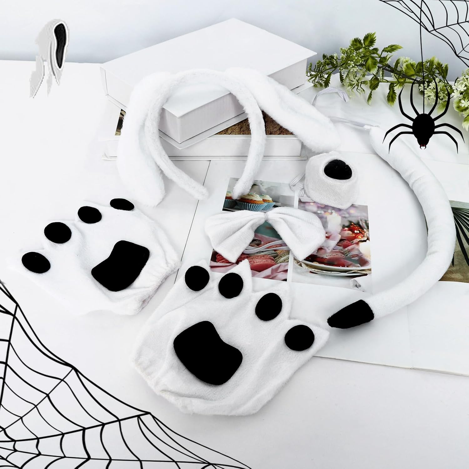 5Pcs Puppy Dog Ears Costume Set Long Ears Headband Bowtie Nose Tail Paw Glove Costume Floppy Animal Cosplay Accessories Adult - Image 5