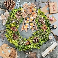 Vista 4 de Hying 2 rollos de cintas de calabaza de otoño para lazos, cintas de borde con alambre de Acción de Gracias, cinta de arpillera a cuadros de búfalo