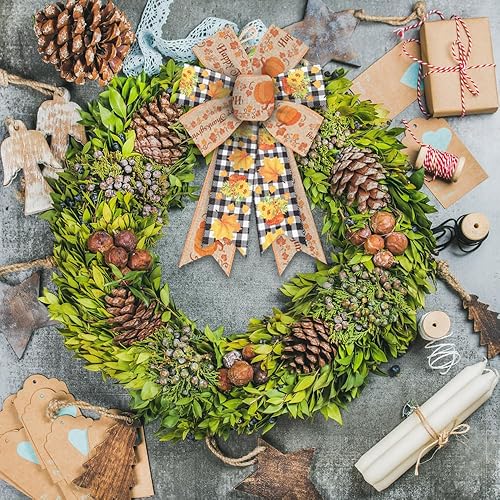 Miniatura 4 de Hying 2 rollos de cintas de calabaza de otoño para lazos, cintas de borde con alambre de Acción de Gracias, cinta de arpillera a cuadros de búfalo