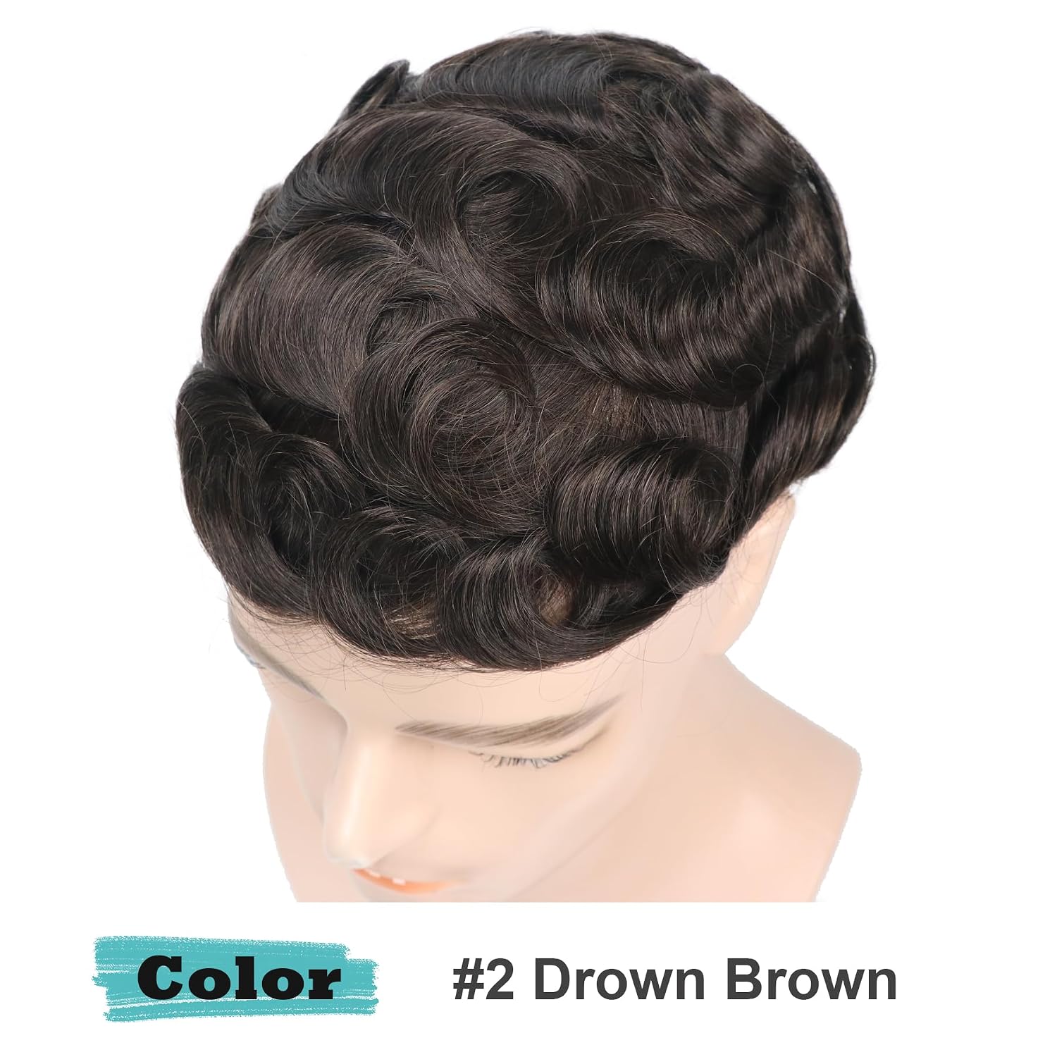 0.03mm Toupee Ultra Thin Skin PU Mens Hairpiece Silky Soft European Human Hair Replacement System 2# Dark Brown Toupee Undetectable Mens Hair Prosthesis Unit Invisible V-loop Hairline 8x10