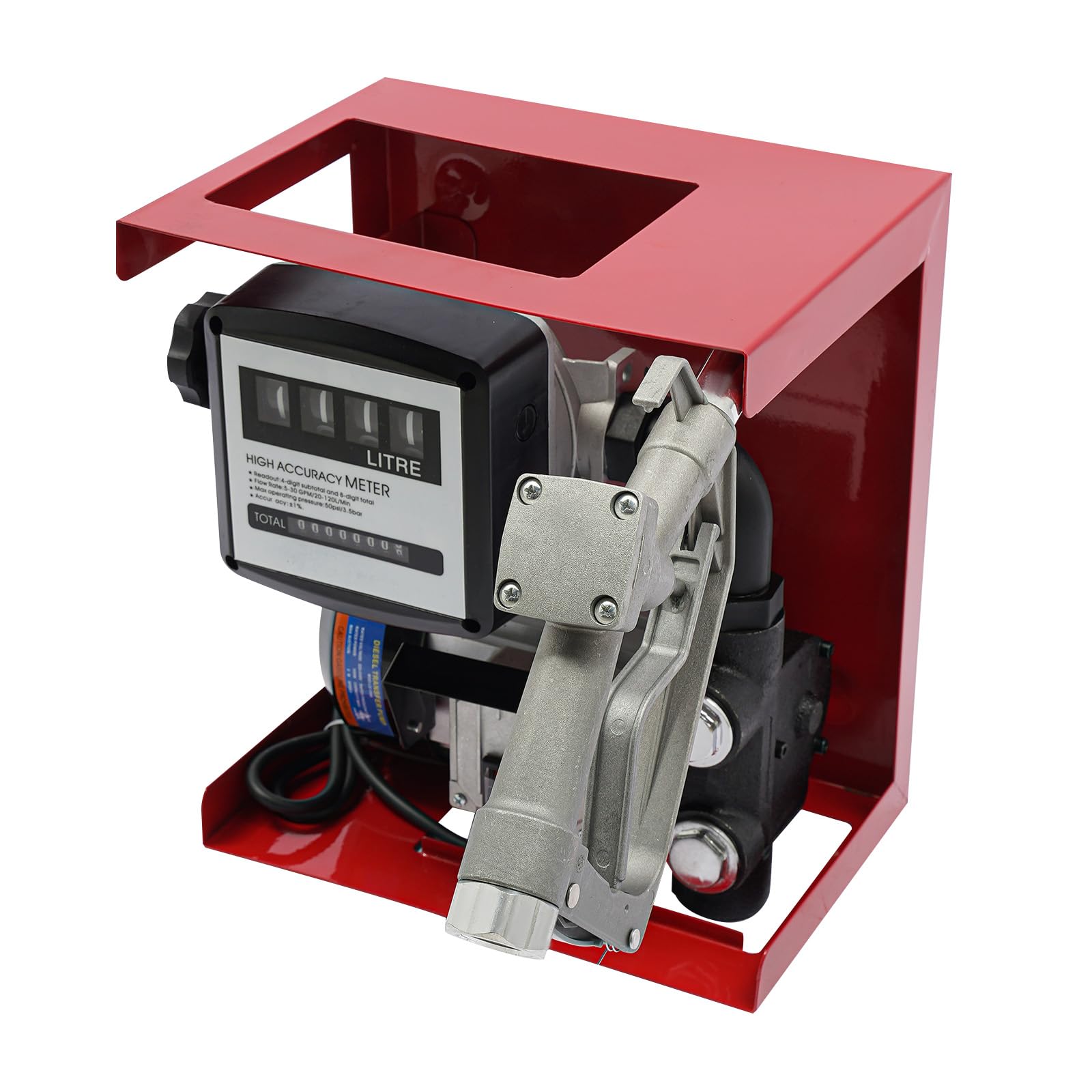 Samozasysająca pompa oleju opałowego 220-240 V, 550 W, 60 l/min, z licznikiem, ręczny pistolet do pompowania, filtr, wąż wylotowy 4 m i wąż ssący 2 m, do pojazdów z silnikiem Diesla, łodzi i małych