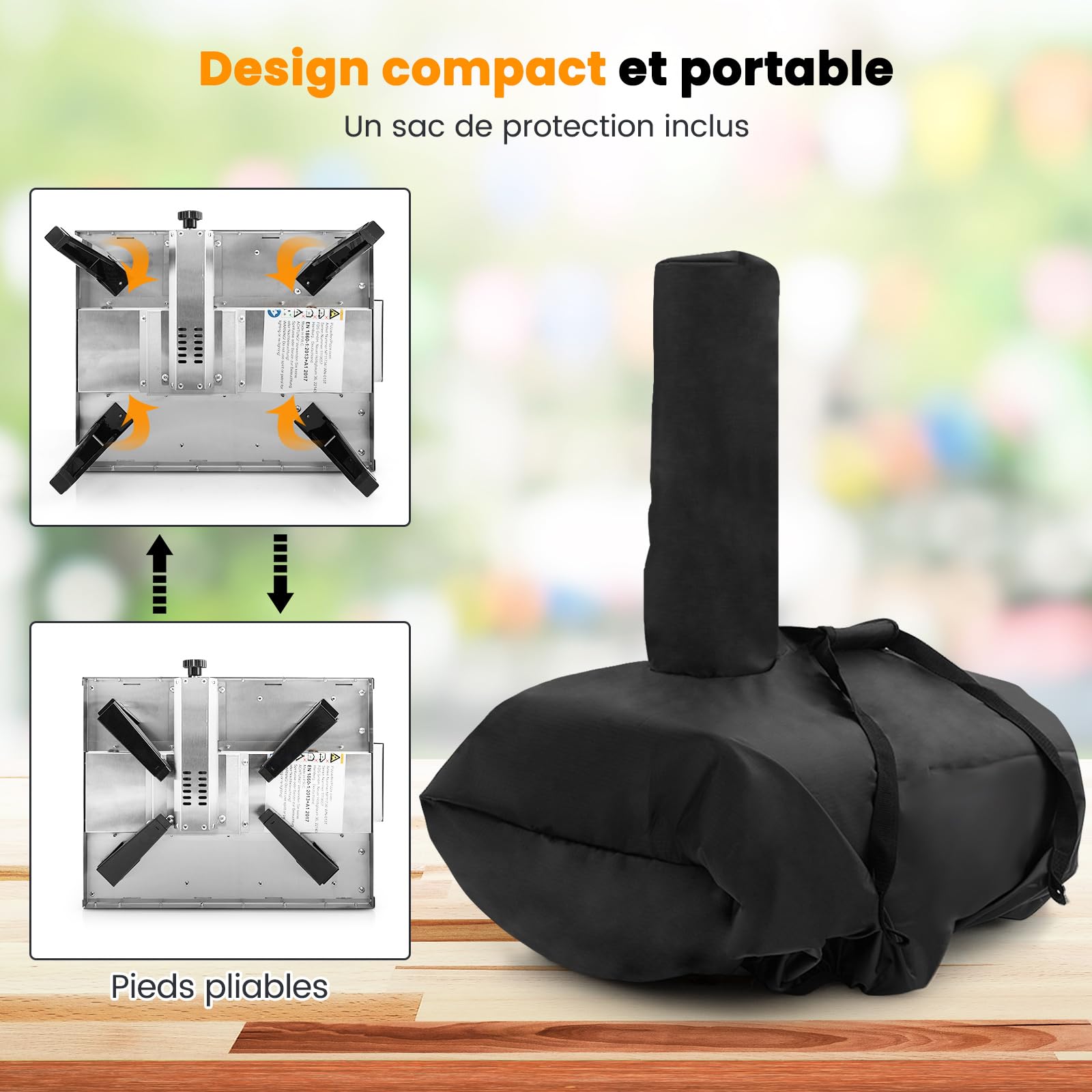 COSTWAY Four à Pizza Extérieur Portable en Acier Inoxydable 30 cm avec Pierre à Pizza, Poêle à Granulés de Bois Thermomètre Pelle Sac