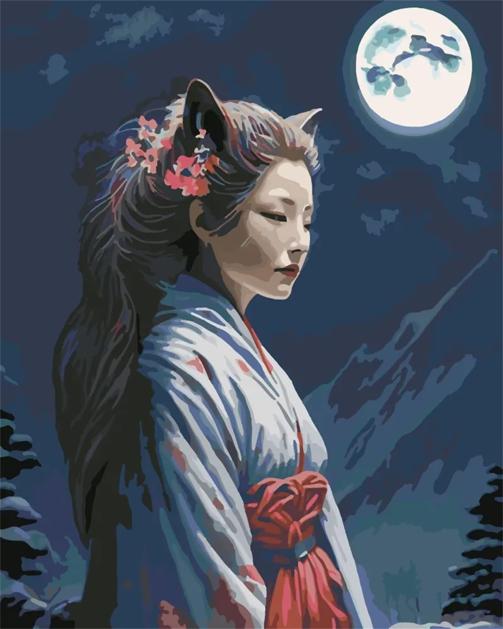 Malen Nach Zahlen Kit „Japanische Geisha“ – 30x40 Cm Leinwand Mit Rahmen, Acrylfarben & Pinsel, Für Erwachsene & Anfänger