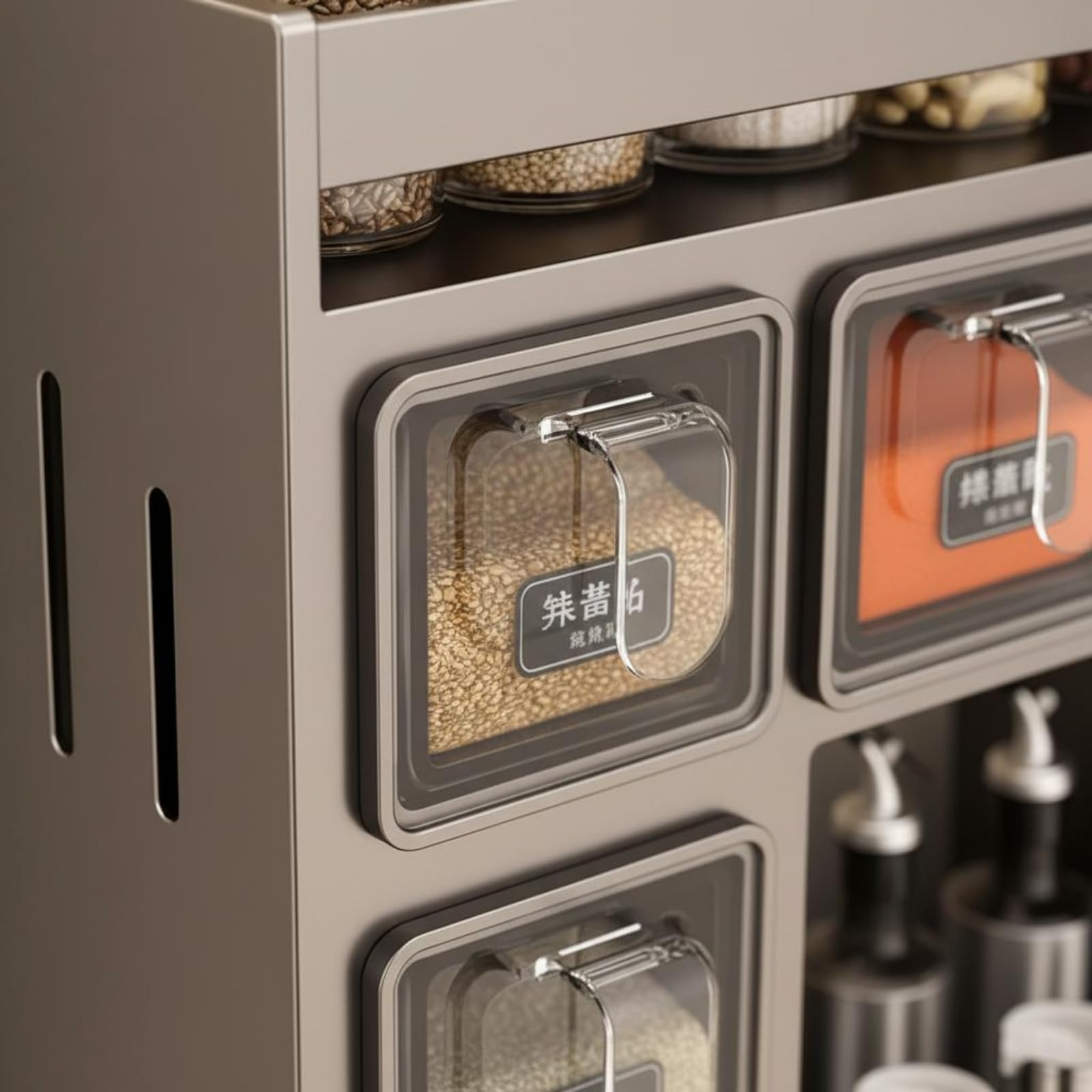 Estante de Especias de Pared Organizador de Cocina Soporte para Condimentos Repisa con Vasos Material Acero Carbono Apto para Almacenamiento Doméstico