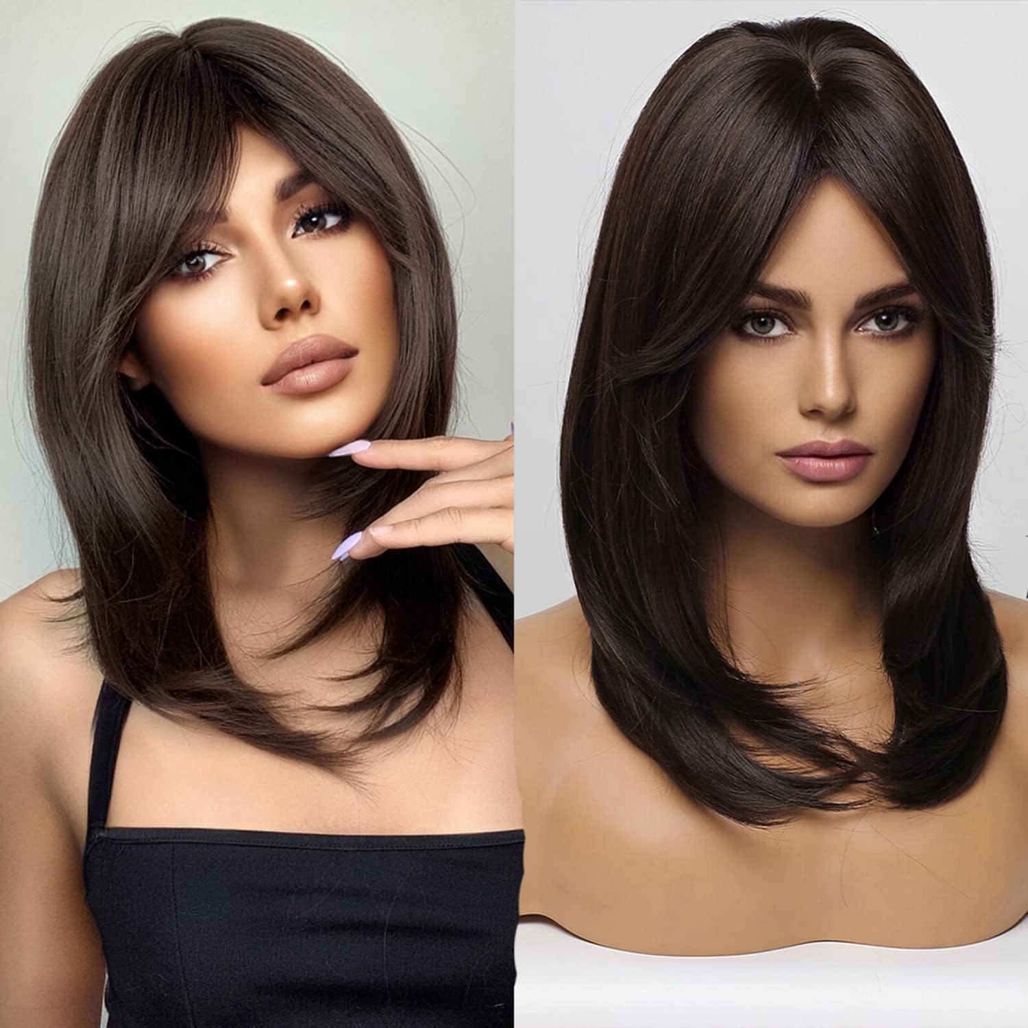 Assu Synthetic Wig with Bangs Medium Length | 20 Inch Layered Hair Wig for Women | Dark Brown Wigs for Cosplay, Fashion & Daily Use | Natural Looking Hairs | Includes WigCap-image-28