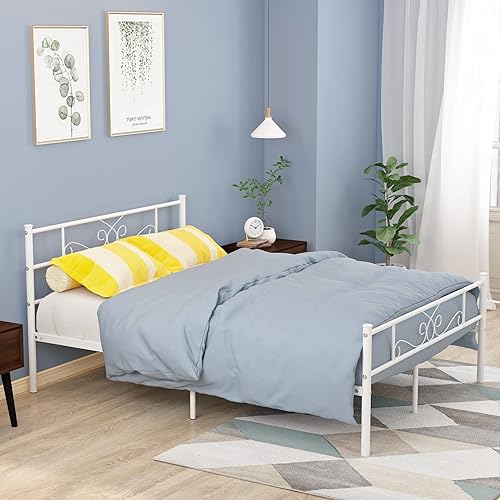 Miniatura 31 de Weehom Base de cama de tamaño matrimonial, base de colchón de plataforma metálica/reemplazo de somier con cabecero, color negro Negro