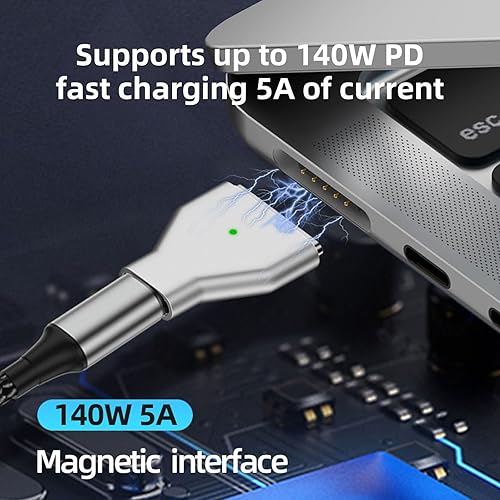 Miniatura 3 de kocomio Adaptador de carga USB C a magnético 3 de 140 W, seguro 3, compatible con MacBook Pro 2023 (M2, 1416 pulgadas), MacBook Air 2022 (M2),